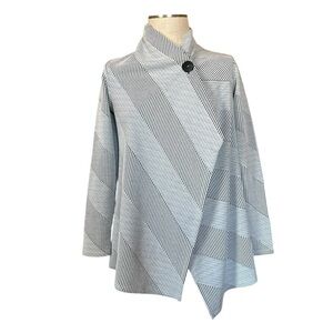 Bobeau Small Gray White Stripe Single Button Cardigan Casual Office Soft Cozy